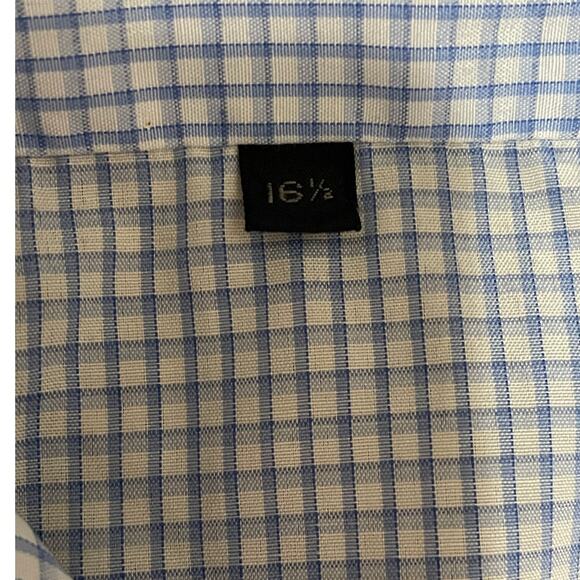 Oleg‎ Cassini Men's 16.5 Short Sleeve Blue White Checked Button Up Casual Shirt - Picture 3 of 5